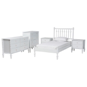 Baxton Studio Callison Spindle 5-Piece Bedroom Set - Farmhouse Platform Bed with Matching Dresser, Chest, and 2-Drawer Nightstands, White, Twin